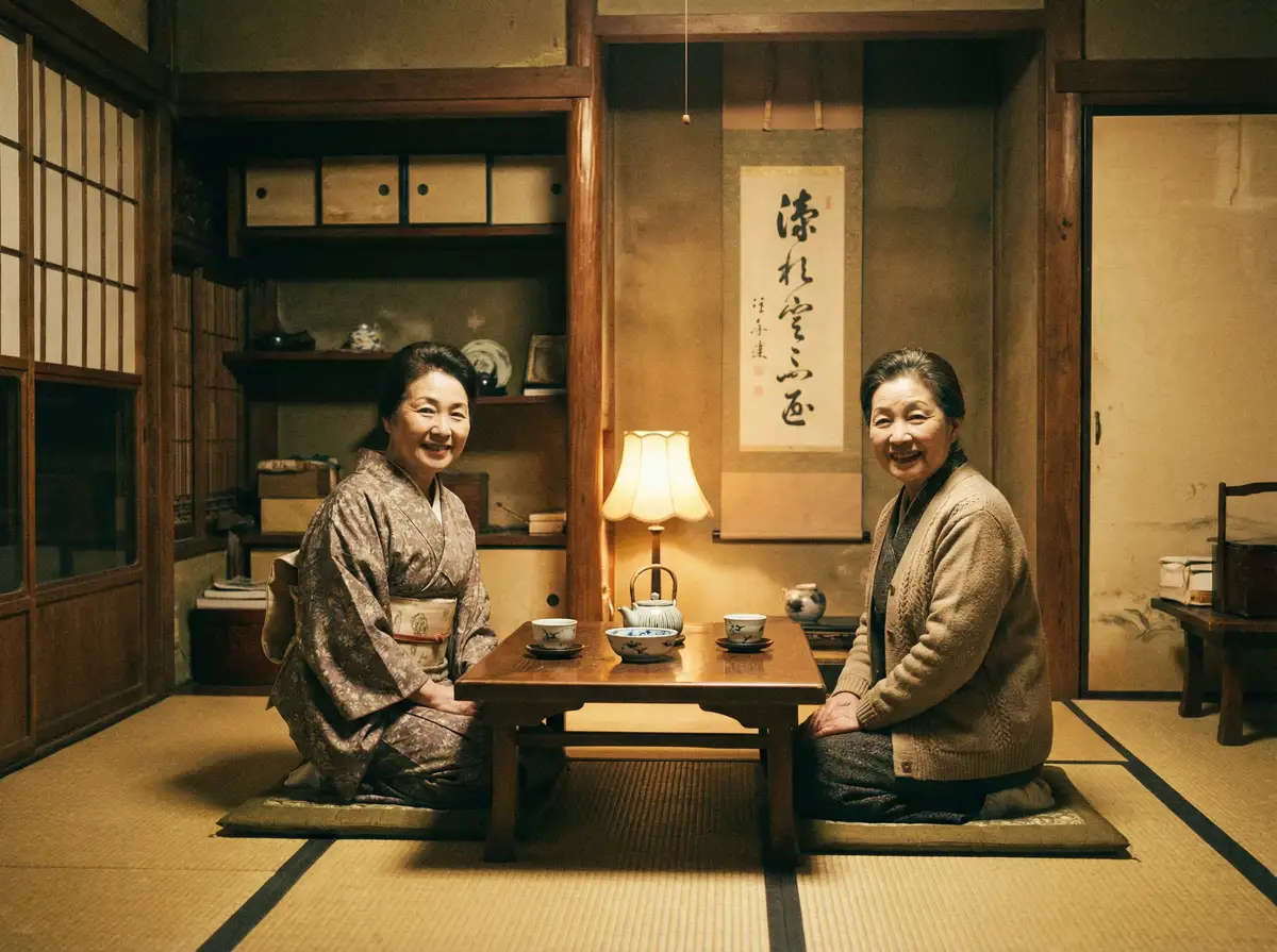 两位优雅的 365Bet平台 在日式茶室中品茶交谈